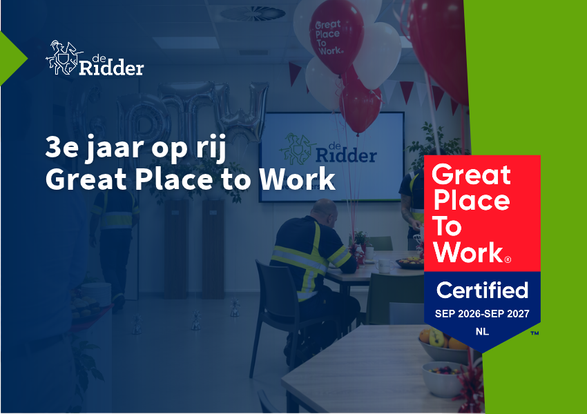3e jaar op rij Great Place to work - De Ridder BV